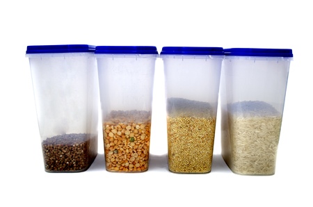 peas, buckwheat, rice, millet in a containerの写真素材
