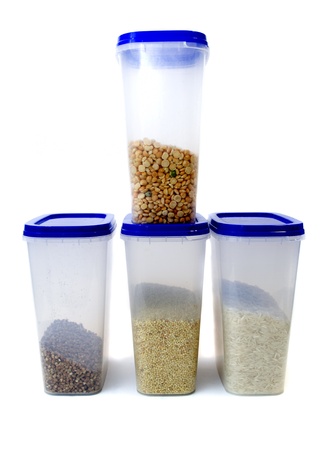 peas, buckwheat, rice, millet in a containerの写真素材