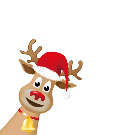 Rudolph reindeer, with red nose and a red Christmas hatのイラスト素材