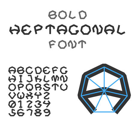 Bold Heptagonal Alphabet And Digits. Geometric Font. Vector.のイラスト素材