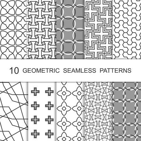 Seamless Geometric Pattern Set. Ten Tiled Ornaments. Vector.のイラスト素材