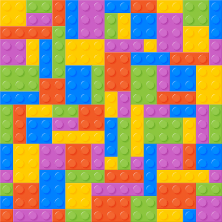 Seamless Pattern. Plastic Constructor Bricks. Balanced, Same Amount Of Each Color. Easy To Recolor. Bricks Of Each Color Are Grouped. Five Colors. Background. Vector.のイラスト素材