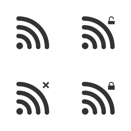 Set Of Wi-Fi And Wireless Icons. WiFi Zone Sign. Remote Access And Radio Waves Communication Symbols. Vector.のイラスト素材