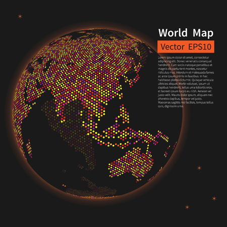 Dotted World Map Background. Night Earth Globe. Globalization Concept. Vector.のイラスト素材