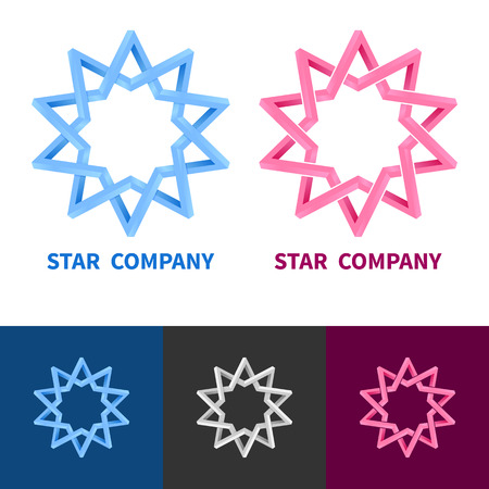 Impossible Geometric Star Logo Set. Colored, Black And White, Gradient Logotype Variants. Vector.のイラスト素材
