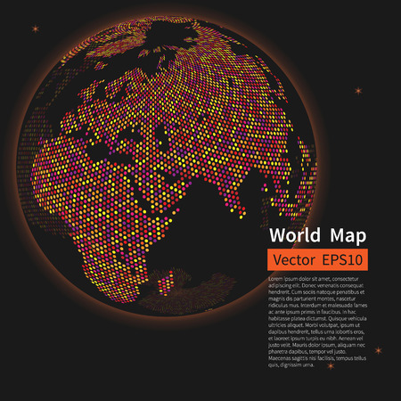 Dotted World Map Background. Night Earth Globe. Globalization Concept. Vector.のイラスト素材