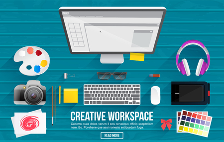 Flat Style Modern Design Concept of creative Workspace. Icon collection for web sites, printed materials, infographics. Vector Illustration.
のイラスト素材