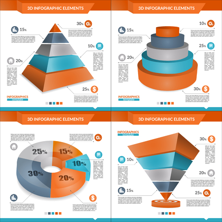 Set of 3D infographics pyramid and pie chart for your Business reports and financial data presentation.のイラスト素材