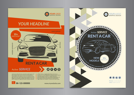 Rent a car business flyer template. Auto service Brochure templates, automobile magazine cover, size A4, abstract triangle Modern Backgrounds. Vector illustration.のイラスト素材
