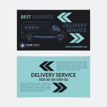 2 Sided Business Card Delivery service. Delivery van, logistics industry calling card. Vector illustration.のイラスト素材