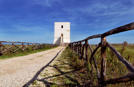 Little tower in Margherita of Savoy that take you to the beach.の写真素材