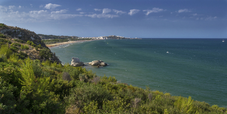 Wide and colorful view of Vieste - Gargano. A beautiful place to visit.の写真素材