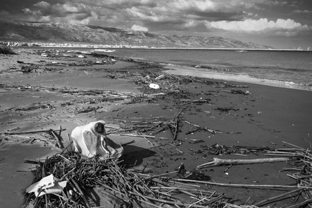 Beach polluted in the south of Italyの写真素材