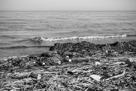 Beach and sea pollutionの写真素材
