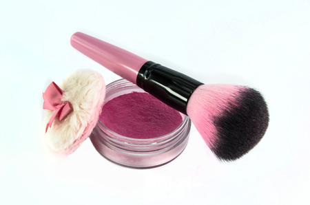 Blush brush and pink powder の写真素材