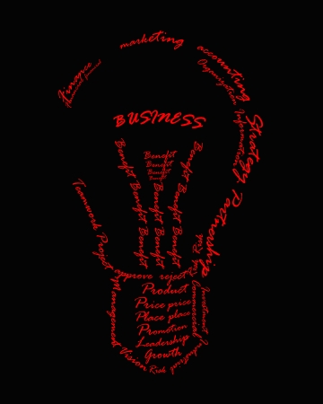 Business vocabulary sort themselves into the shape of the bulb.の写真素材