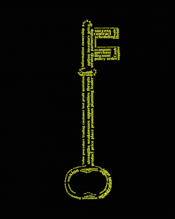 Business vocabulary sort themselves into the shape of the key.の写真素材