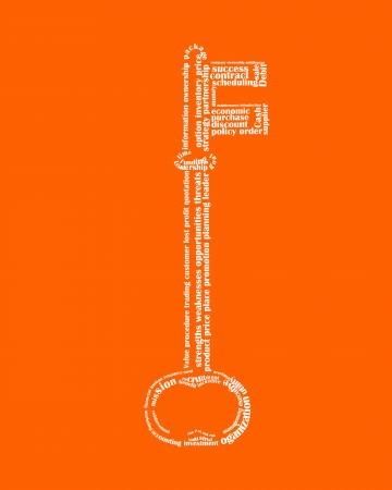 Business vocabulary sort themselves into the shape of the key.の写真素材