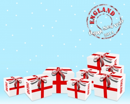 Gifts for England are placed amongst the snow の写真素材