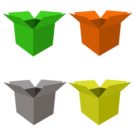 Empty open boxes off a variety of colors arranged in a group の写真素材