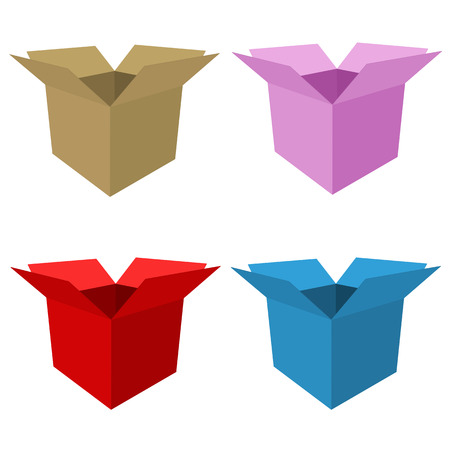 Empty open boxes off a variety of colors arranged in a group の写真素材