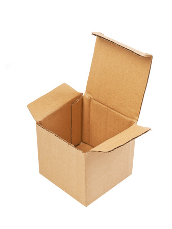 Open carton box isolated on white backgroundの写真素材