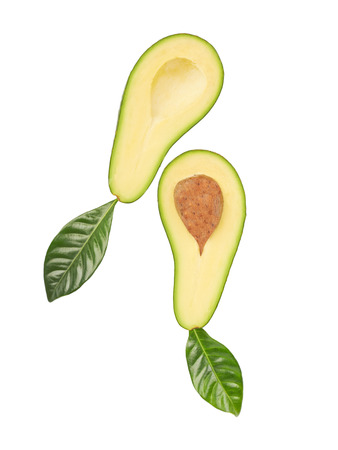Green Avocado fruit isolated on white backgroundの写真素材