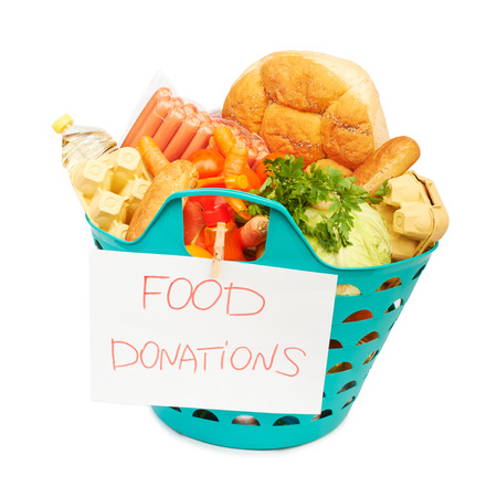 basket of food, food subsidies isolated on white backgroundの写真素材