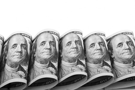 Hundred dollar bills Portrait of Benjamin Franklinの写真素材