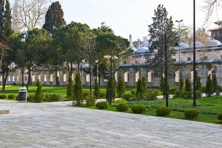 Istanbul, Turkey. The picturesque courtyard park Suleymaniye Mosqueの写真素材