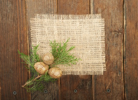 Christmas background on a wooden backgroundの写真素材