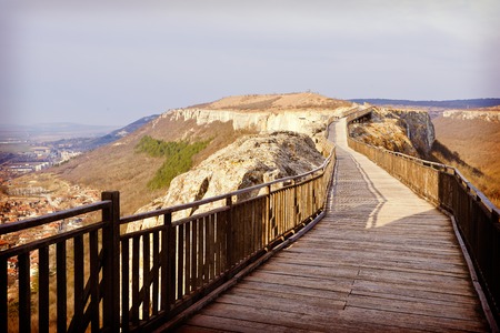 Landscape with Bridge nearby medieval fortress Ovech in Provadia Bulgariaの写真素材