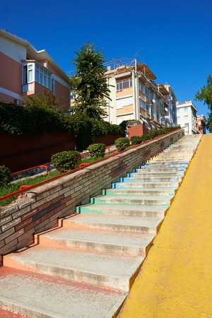 Street Edirne rise with colored steps, summerの写真素材