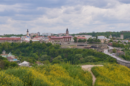 Kamianets-Podilskyi, Ukraine - May 21, 2017. View towards the town. Ukraine.のeditorial素材