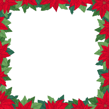 Christmas frame made of bright red poinsettia. Floral winter decoration. Vector objects on white background.のイラスト素材