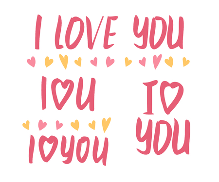 I love you. I heart you. Valentines day calligraphy phrases for card. Hand drawn design elements. Handwritten modern brush lettering.のイラスト素材
