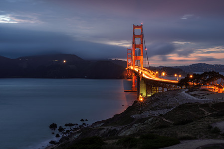 Golden Gate Bridge at night, San Franciscoの写真素材