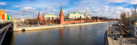 Moscow skyline - Panoramic view of the Moscow Kremlin with reflection in Moscow river, Russiaの写真素材