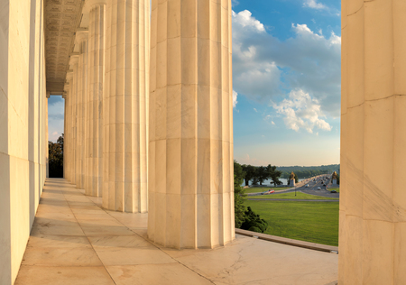 Columns of Lincoln Memorial at sunset in Washington DC, USA.の写真素材