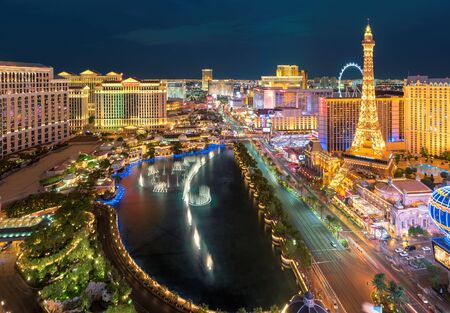 Las Vegas, Nevada, July 25, 2017: Las Vegas Strip skyline at night on July 25, 2017 in Las Vegas, Nevada. The Strip is home to the largest hotels and casinos in the world.のeditorial素材