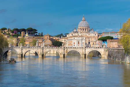 St. Peter's cathedral with bridge in Vatican, Rome, Italy.の写真素材