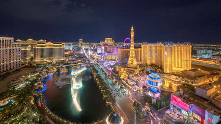 Aerial view of Las Vegas strip in Nevada as seen at night in Las Vegas, Nevada. Las Vegas is one of the top tourist destinations in the world.のeditorial素材