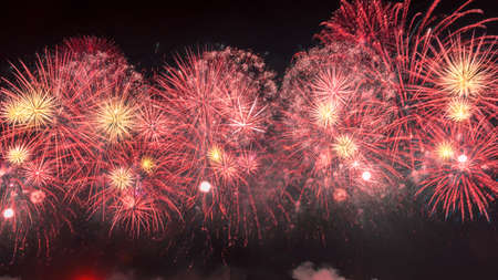 Colorful fireworks in New Year celebration. New year and holidays concept.