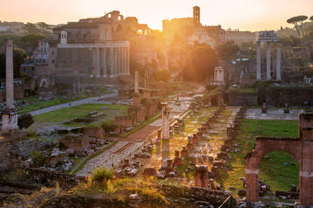Rome, Italy. Sunrise at the Roman Forum, Ancient Ruins of Rome - Italy.の写真素材