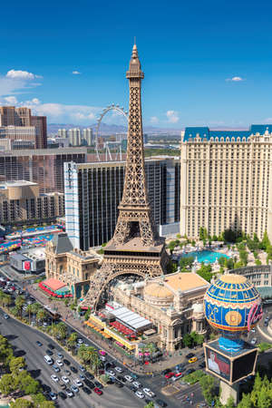 Las Vegas strip skyline as seen at sunny day in Las Vegas, Nevada. Las Vegas is one of the top tourist destinations in the world.のeditorial素材