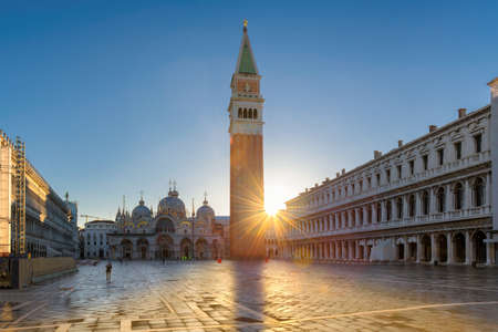 Piazza San Marco at sunrise, Venice, Italy.のeditorial素材