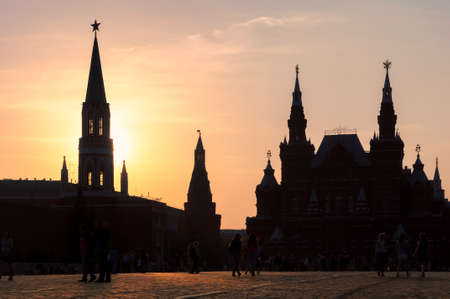 Moscow, Red squre at sunset with Kremlin Wall and towers. Moscow Russia.の写真素材