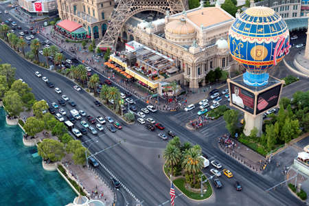 Aerial view of Las Vegas Strip at daytime in Las Vegas, USA. The Strip is home to the largest hotels...