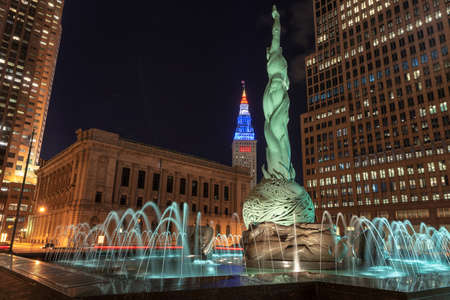 Night views on Cleveland Downtown, Cleveland, Ohio.の写真素材