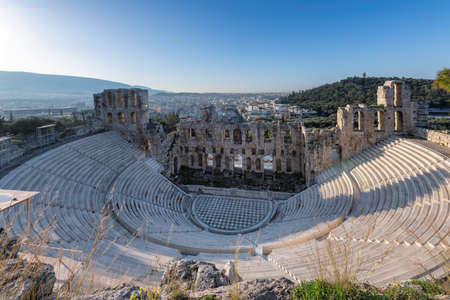 Ancient theater Odeon of Herodes Atticus on Acropolis hill in Athens, Greeceのeditorial素材